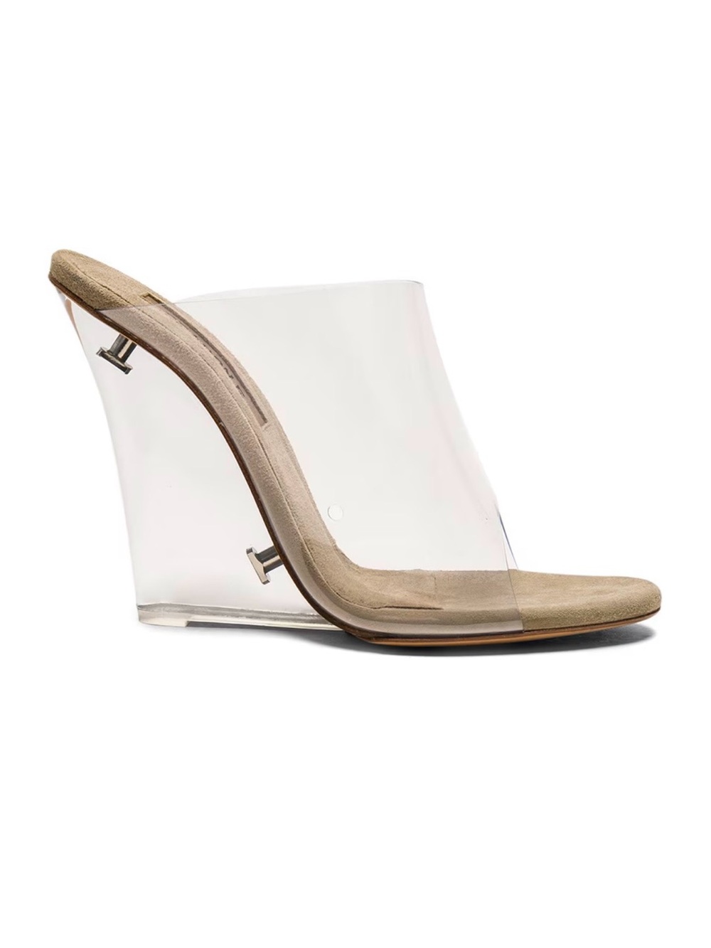 Yeezy Authentic Season 5 Clear PVC Wedge Mule with Taupe Suede Footbed. Size 37.